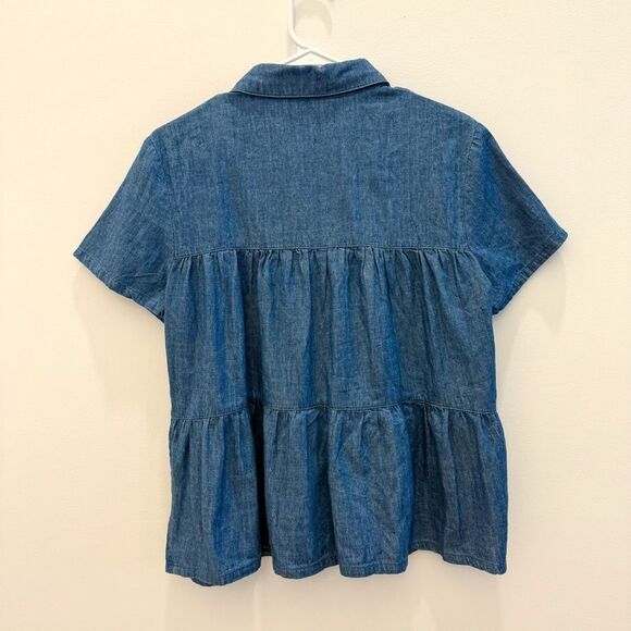 Mustard Seed Chambray Ruffle Short Sleeve Blue Top Size Medium - Picture 3 of 6